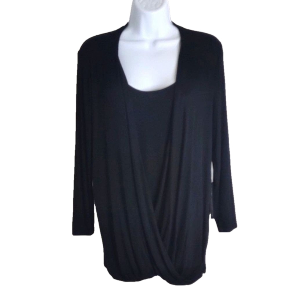 Laila Jayde black 3/4 sleeved lightweight sweater with built-in Cami, XL, NWT - Picture 2 of 9